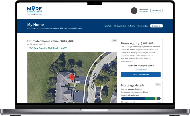 A laptop showing the new design for Mutual of Omaha Mortgage's Home Valuation and Search web-based application.