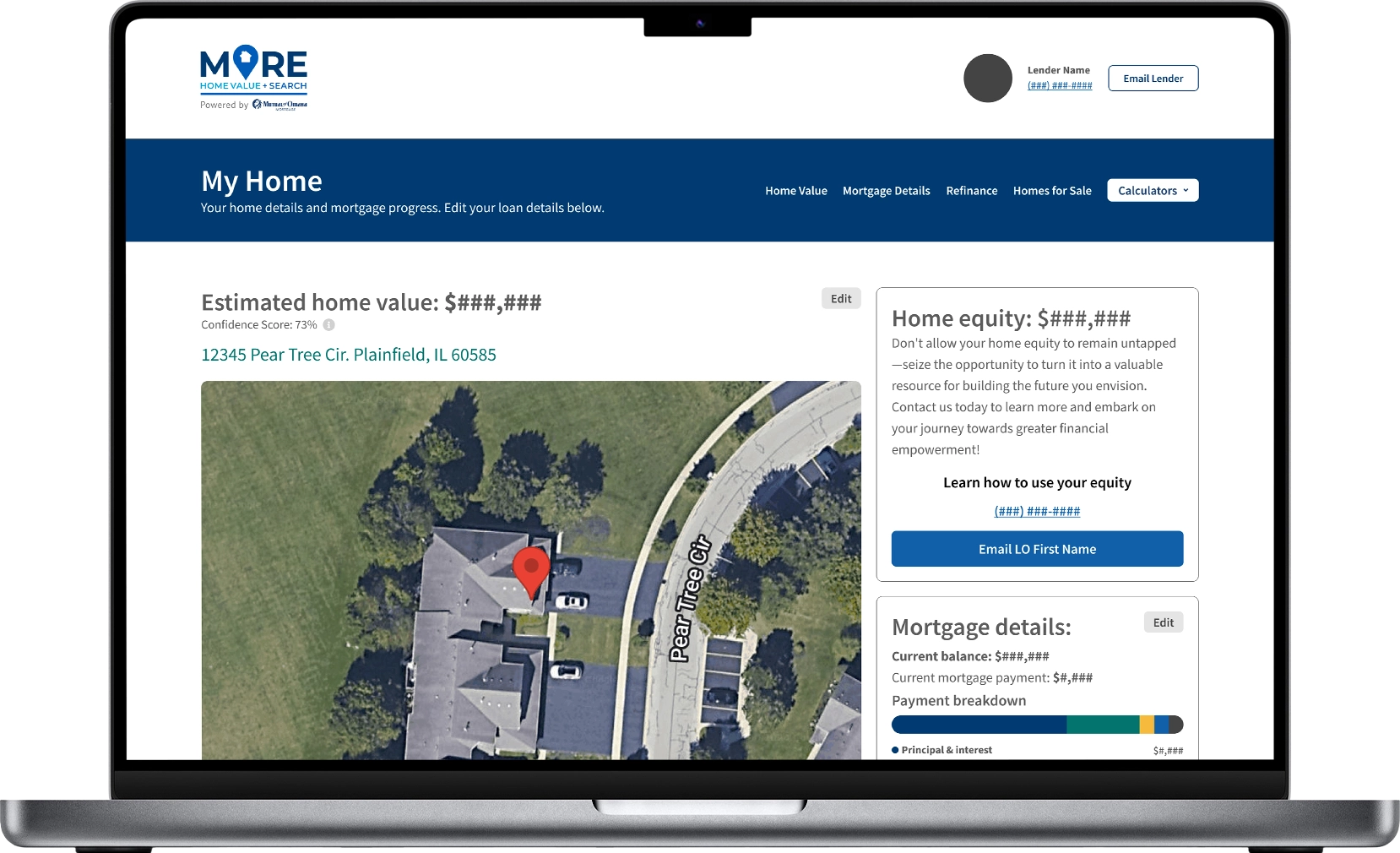 A laptop showing the new design for Mutual of Omaha Mortgage's Home Valuation and Search web-based application.